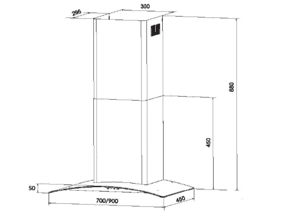 Bảng Vẽ Kích Thước Máy Hút Mùi Eurosun EH-90K11E 