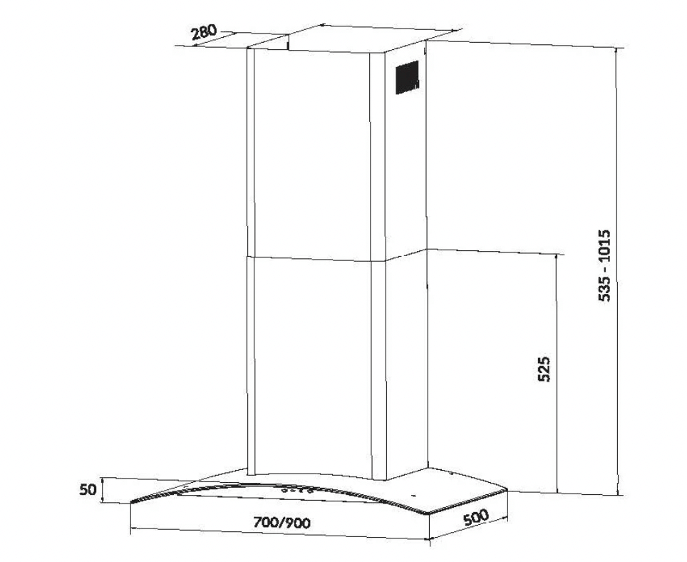 Bảng Vẽ Kích Thước Máy Hút Mùi Eurosun EH-90K15E 