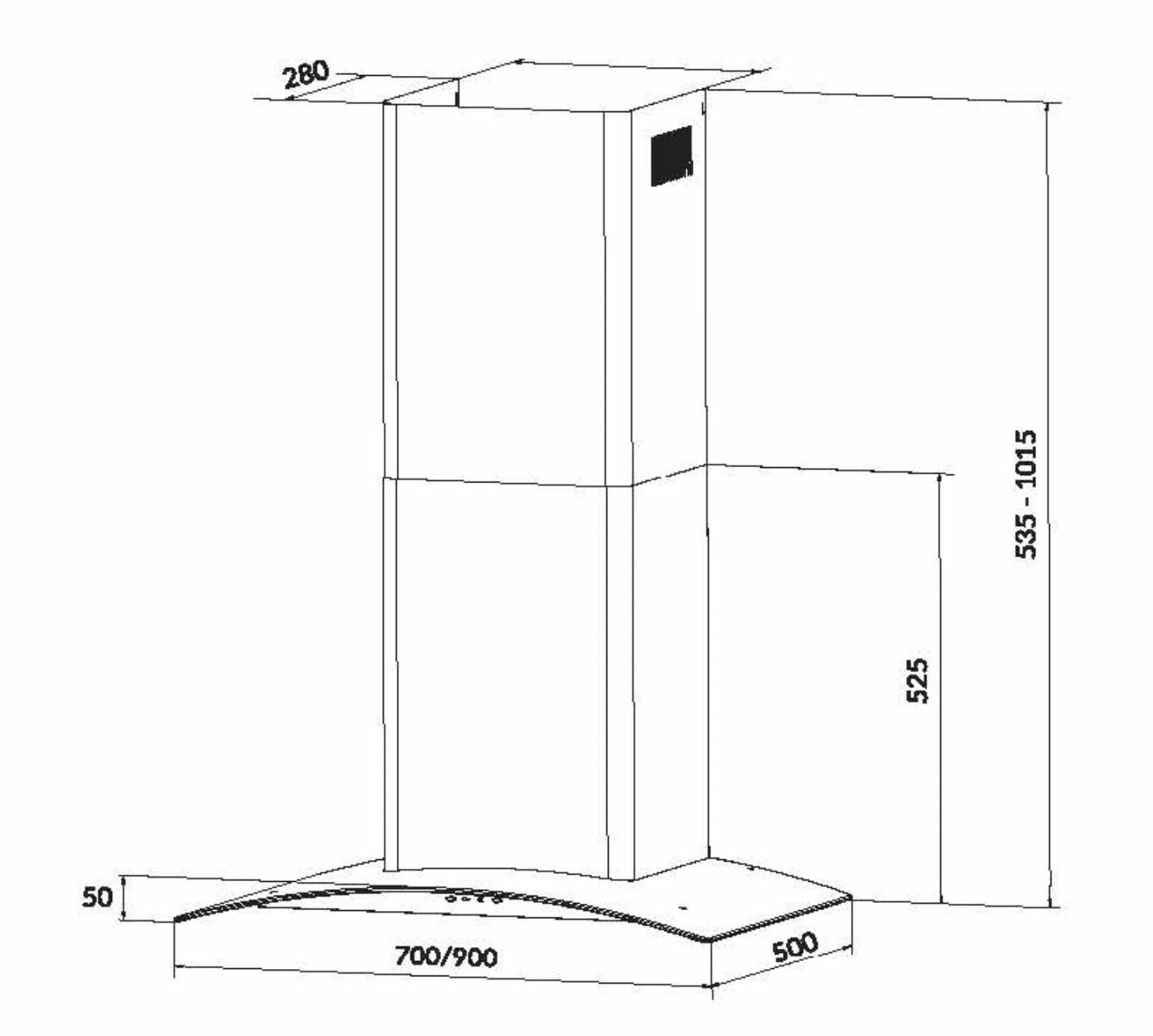 Bảng Vẽ Kích Thước Máy Hút Mùi Eurosun EH-90K21B