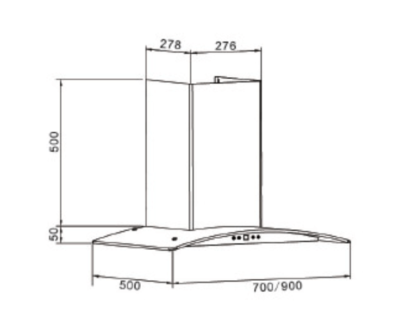 Bảng Vẽ Kích Thước Máy Hút Mùi Eurosun EH-90K27S