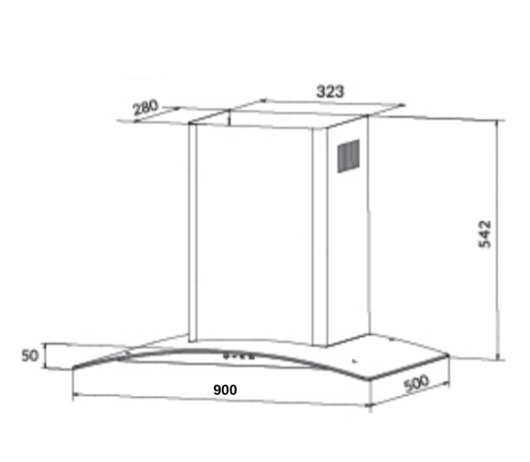 Bảng vẽ kích thước Máy Hút Mùi Eurosun EH-90K35