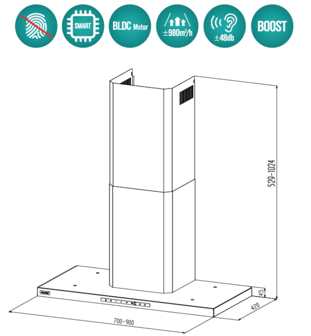 Bảng Vẽ Kích Thước Máy Hút Mùi GRANDX GX H90T65