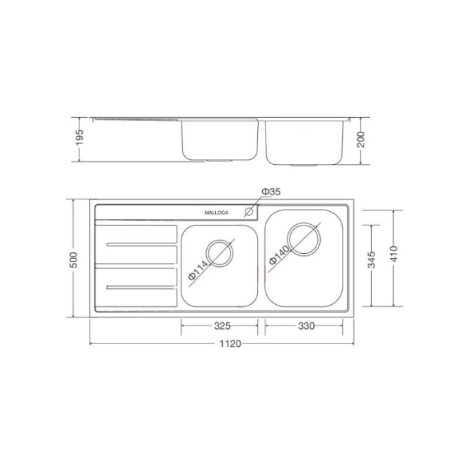 Thông số kỹ thuật Chậu rửa bát inox 2 hố Malloca MS 1027L NEW