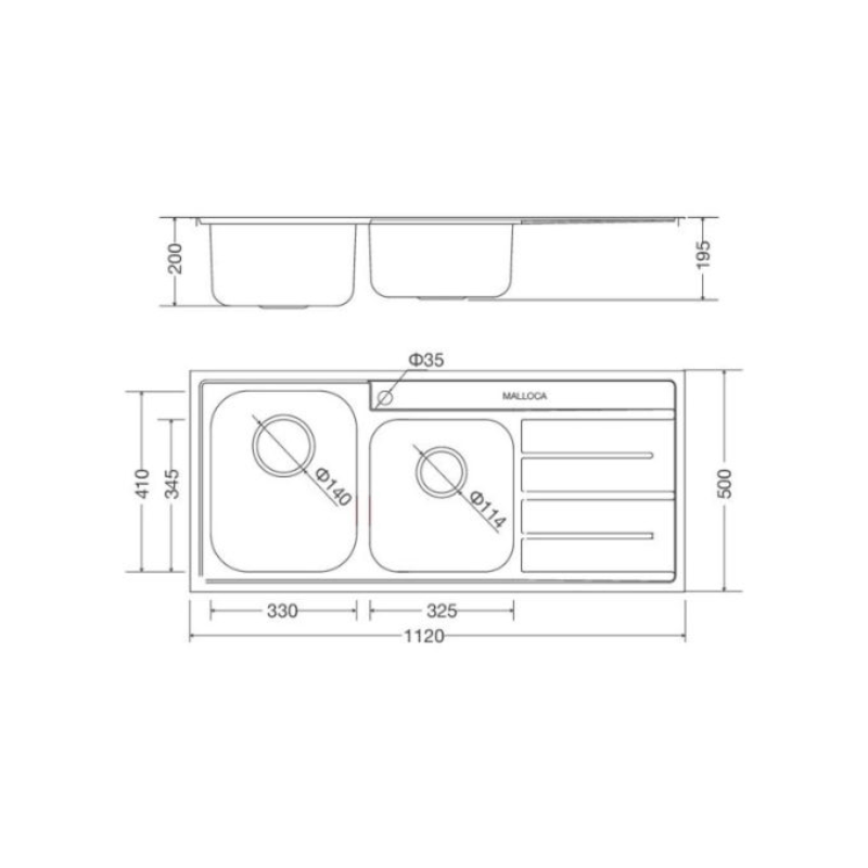Thông số kỹ thuật Chậu rửa bát inox 2 hố Malloca MS 1027R NEW