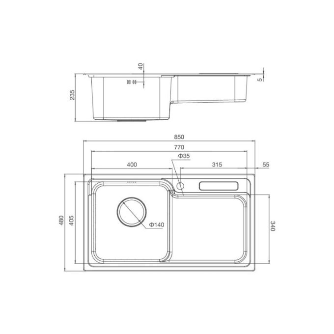 Thông số kỹ thuật Chậu rửa bát inox 2 hố Malloca MS 1028D
