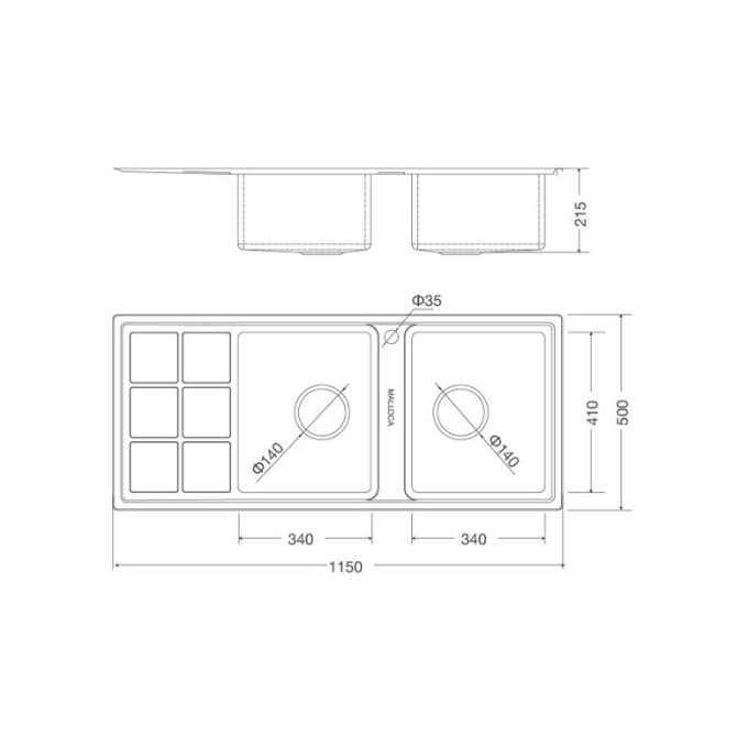Thông số kỹ thuật Chậu rửa bát inox 2 hố Malloca MS 8815L