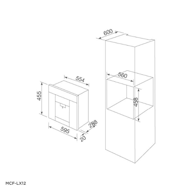  Bảng vẽ kích thước Máy pha cà phê Malloca MCF-LX12