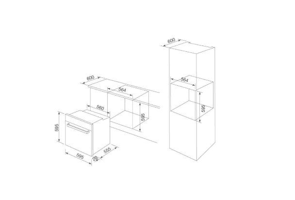 Bảng mô phỏng kích thước Lò nướng âm tủ Malloca MOV-659 PGR