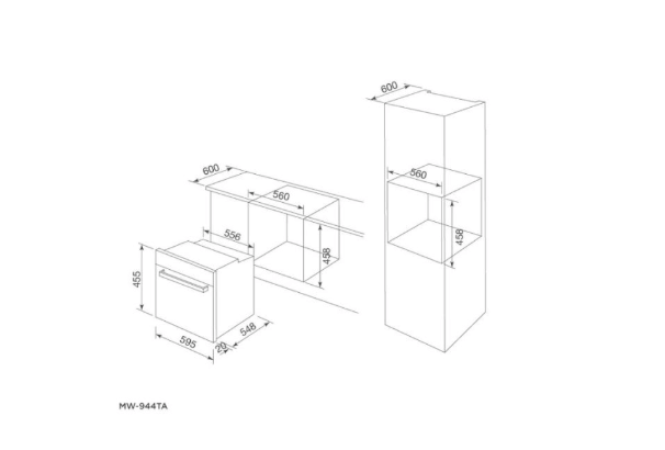 Thông số kỹ thuật Lò nướng kết hợp vi sóng 44L Malloca MW 944TA lắp âm