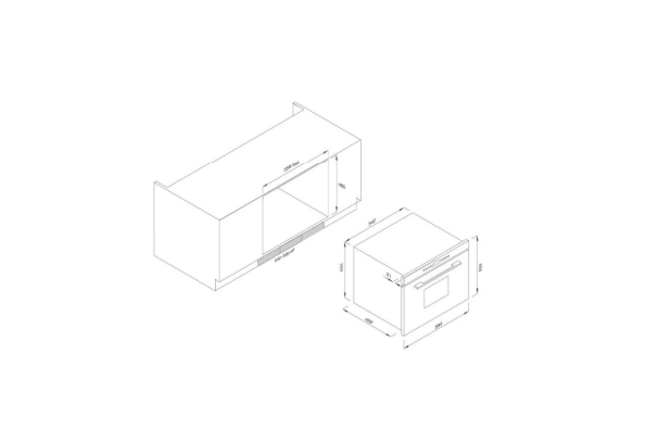 Bảng vẽ kích thước Lò vi sóng Malloca MW35-IX03 (kính đen)