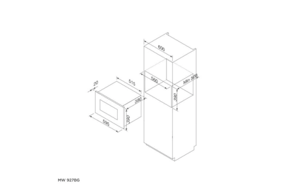 Bảng vẽ kích thước Lò vi sóng Malloca MW-927BG (xám)