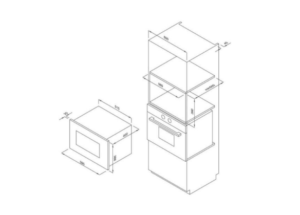 Bảng vẽ kích thước Lò vi sóng Malloca MW-927DE