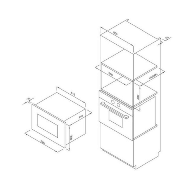 Bảng vẽ kích thước Lò vi sóng Malloca MW-927I
