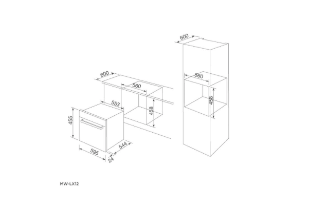 Bảng vẽ kích thước Lò vi sóng kết hợp nướng Malloca MW-LX12