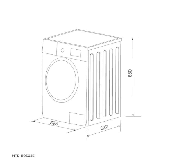 Bảng vẽ kích thước Máy giặt sấy Malloca MTD-B0603E