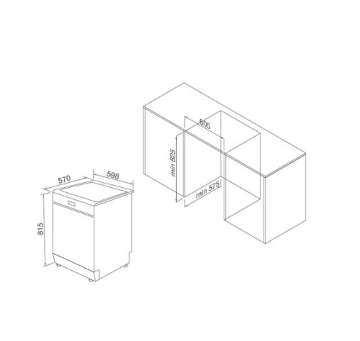 Bảng vẽ kích thước Máy rửa bát âm tủ Malloca WQP12-9373D