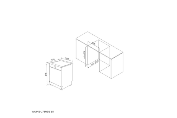Bảng vẽ kích thước Máy rửa bát âm tủ Malloca WQP12-J7309E E5 