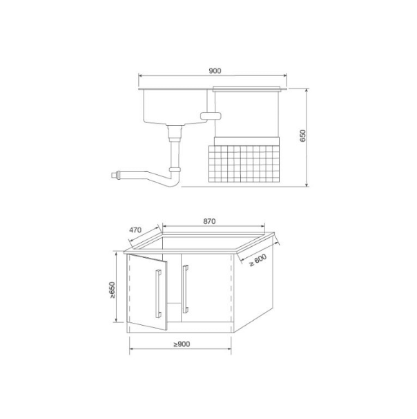 Bảng vẽ kích thước Máy rửa bát âm tủ Malloca WQP6-890F4