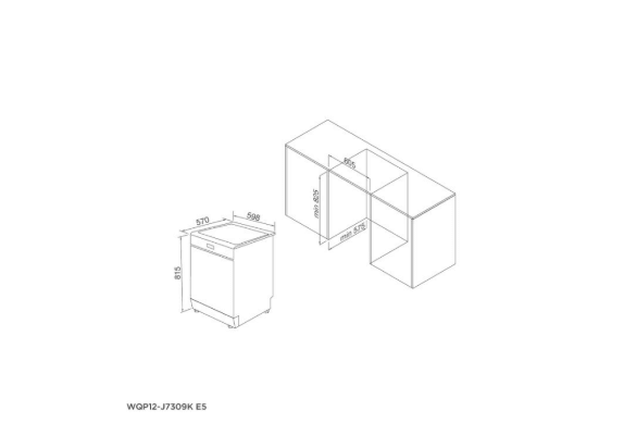 Bảng vẽ kích thước Máy Rửa Bát Malloca WQP12-J7225